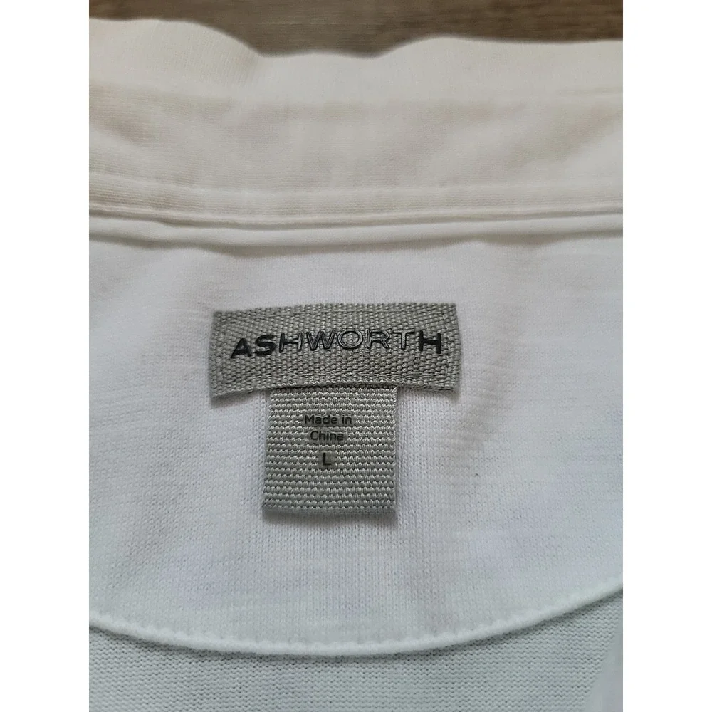 Ashworth Mens Surf Club Striped Polo Shirt White Green Large Short‎ Sleeve Golf